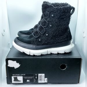 NIB Sorel Women's Explorer II Joan Cozy Waterproof Boots Black/Tea Light Size 6
